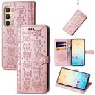 For Samsung Galaxy S24+ 5G Cat and Dog Embossed Leather Phone Case(Rose Gold) - 1