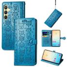 For Samsung Galaxy S24+ 5G Cat and Dog Embossed Leather Phone Case(Blue) - 1