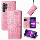 For Samsung Galaxy S24 Ultra 5G Cat and Dog Embossed Leather Phone Case(Pink) - 1