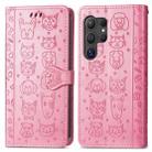 For Samsung Galaxy S24 Ultra 5G Cat and Dog Embossed Leather Phone Case(Pink) - 2