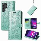 For Samsung Galaxy S24 Ultra 5G Cat and Dog Embossed Leather Phone Case(Green) - 1