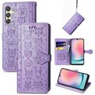 For Samsung Galaxy A25 5G Cat and Dog Embossed Leather Phone Case(Purple) - 1
