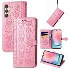 For Samsung Galaxy A25 5G Cat and Dog Embossed Leather Phone Case(Pink) - 1
