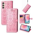 For Samsung Galaxy A25 5G Cat and Dog Embossed Leather Phone Case(Pink) - 1