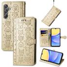 For Samsung Galaxy A15 Cat and Dog Embossed Leather Phone Case(Gold) - 1