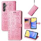 For Samsung Galaxy A15 Cat and Dog Embossed Leather Phone Case(Pink) - 1