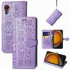 For Samsung Galaxy Xcover 7 Cat and Dog Embossed Leather Phone Case(Purple) - 1