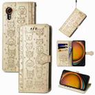 For Samsung Galaxy Xcover 7 Cat and Dog Embossed Leather Phone Case(Gold) - 1