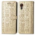 For Samsung Galaxy Xcover 7 Cat and Dog Embossed Leather Phone Case(Gold) - 2