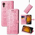 For Samsung Galaxy Xcover 7 Cat and Dog Embossed Leather Phone Case(Pink) - 1