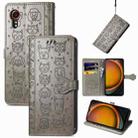 For Samsung Galaxy Xcover 7 Cat and Dog Embossed Leather Phone Case(Gray) - 1