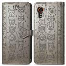 For Samsung Galaxy Xcover 7 Cat and Dog Embossed Leather Phone Case(Gray) - 2