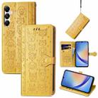 For Samsung Galaxy A35 5G Cat and Dog Embossed Leather Phone Case(Yellow) - 1