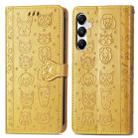 For Samsung Galaxy A35 5G Cat and Dog Embossed Leather Phone Case(Yellow) - 2