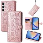 For Samsung Galaxy A35 5G Cat and Dog Embossed Leather Phone Case(Rose Gold) - 1