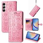 For Samsung Galaxy A35 5G Cat and Dog Embossed Leather Phone Case(Pink) - 1