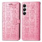 For Samsung Galaxy A35 5G Cat and Dog Embossed Leather Phone Case(Pink) - 2