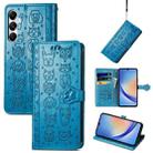 For Samsung Galaxy A35 5G Cat and Dog Embossed Leather Phone Case(Blue) - 1