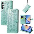 For Samsung Galaxy A35 5G Cat and Dog Embossed Leather Phone Case(Green) - 1