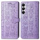 For Samsung Galaxy A55 5G Cat and Dog Embossed Leather Phone Case(Purple) - 2