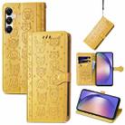 For Samsung Galaxy A55 5G Cat and Dog Embossed Leather Phone Case(Yellow) - 1