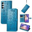 For Samsung Galaxy A55 5G Cat and Dog Embossed Leather Phone Case(Blue) - 1