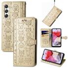 For Samsung Galaxy M34 5G Cat and Dog Embossed Leather Phone Case(Gold) - 1