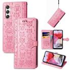 For Samsung Galaxy M34 5G Cat and Dog Embossed Leather Phone Case(Pink) - 1