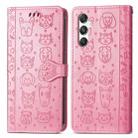 For Samsung Galaxy M34 5G Cat and Dog Embossed Leather Phone Case(Pink) - 2