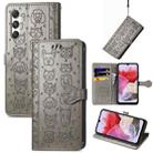 For Samsung Galaxy M34 5G Cat and Dog Embossed Leather Phone Case(Gray) - 1