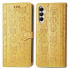 For Samsung Galaxy A05s Cat and Dog Embossed Leather Phone Case(Yellow) - 2
