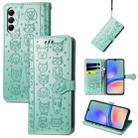 For Samsung Galaxy A05s Cat and Dog Embossed Leather Phone Case(Green) - 1