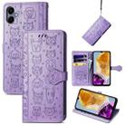For Samsung Galaxy A06 Cat and Dog Embossed Leather Phone Case(Purple) - 1