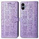 For Samsung Galaxy A06 Cat and Dog Embossed Leather Phone Case(Purple) - 2