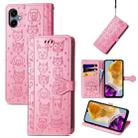 For Samsung Galaxy A06 Cat and Dog Embossed Leather Phone Case(Pink) - 1