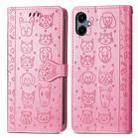 For Samsung Galaxy A06 Cat and Dog Embossed Leather Phone Case(Pink) - 2