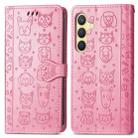 For Samsung Galaxy S25 5G Cat and Dog Embossed Leather Phone Case(Pink) - 2