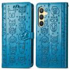 For Samsung Galaxy S25 5G Cat and Dog Embossed Leather Phone Case(Blue) - 2