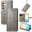 For Samsung Galaxy S25 5G Cat and Dog Embossed Leather Phone Case(Gray) - 1