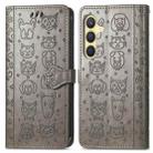 For Samsung Galaxy S25 5G Cat and Dog Embossed Leather Phone Case(Gray) - 2