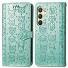 For Samsung Galaxy S25 5G Cat and Dog Embossed Leather Phone Case(Green) - 2