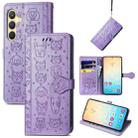 For Samsung Galaxy S25+ 5G Cat and Dog Embossed Leather Phone Case(Purple) - 1