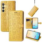 For Samsung Galaxy S25 Ultra 5G Cat and Dog Embossed Leather Phone Case(Yellow) - 1