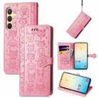 For Samsung Galaxy S25 Ultra 5G Cat and Dog Embossed Leather Phone Case(Pink) - 1