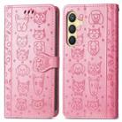 For Samsung Galaxy S25 Ultra 5G Cat and Dog Embossed Leather Phone Case(Pink) - 2