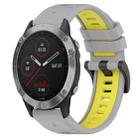 For Garmin Fenix 6 GPS 22mm Sports Two-Color Silicone Watch Band(Grey+Yellow) - 1