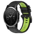 For Garmin Fenix 5 22mm Sports Two-Color Silicone Watch Band(Black+Lime Green) - 1