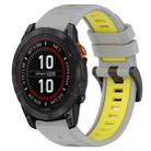 For Garmin Fenix 7X Solar 26mm Sports Two-Color Silicone Watch Band(Grey+Yellow) - 1
