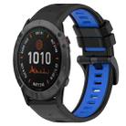 For Garmin Fenix 6X 26mm Sports Two-Color Silicone Watch Band(Black+Blue) - 1