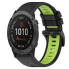 For Garmin Fenix 6X 26mm Sports Two-Color Silicone Watch Band(Black+Lime Green) - 1